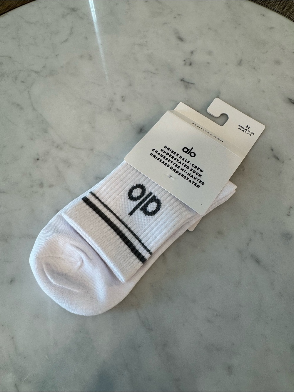 Unisex White Crew Socks with Black Stripe - M